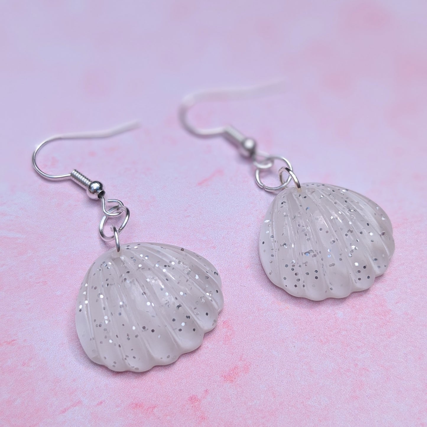 White Sparkle Shell Drop Earrings