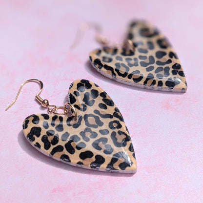 Natural Leopard Print Heart Earrings