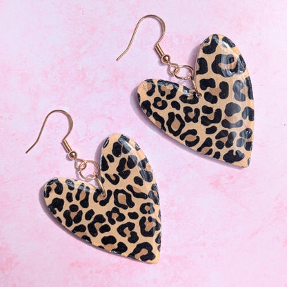 Natural Leopard Print Heart Earrings