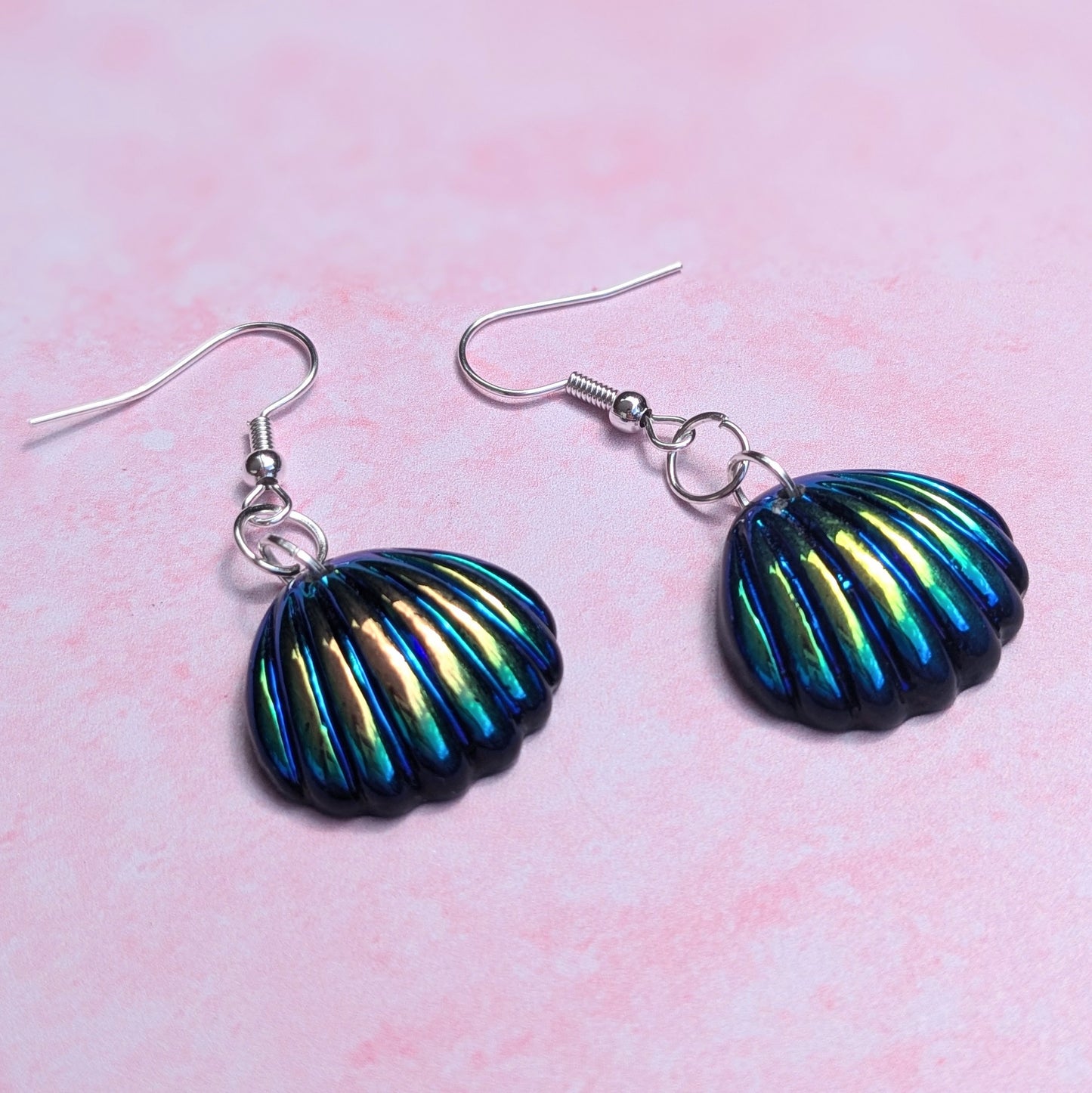 Dark Blue Sparkle Shell Drop Earrings