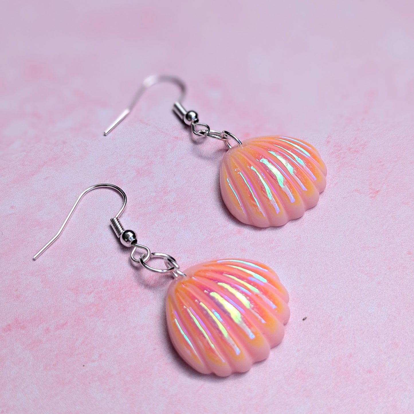 Pink Peach Shell Drop Earrings