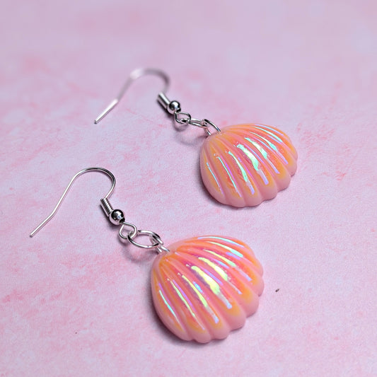 Pink Peach Shell Drop Earrings