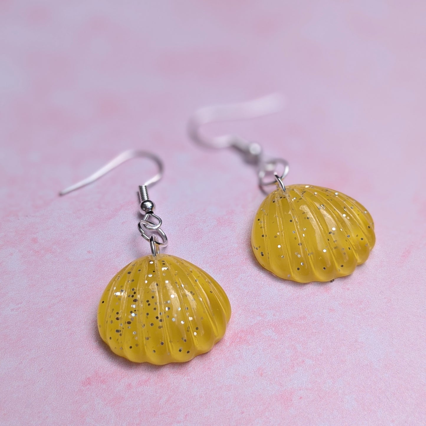 Yellow Sparkle Shell Drop Earrings