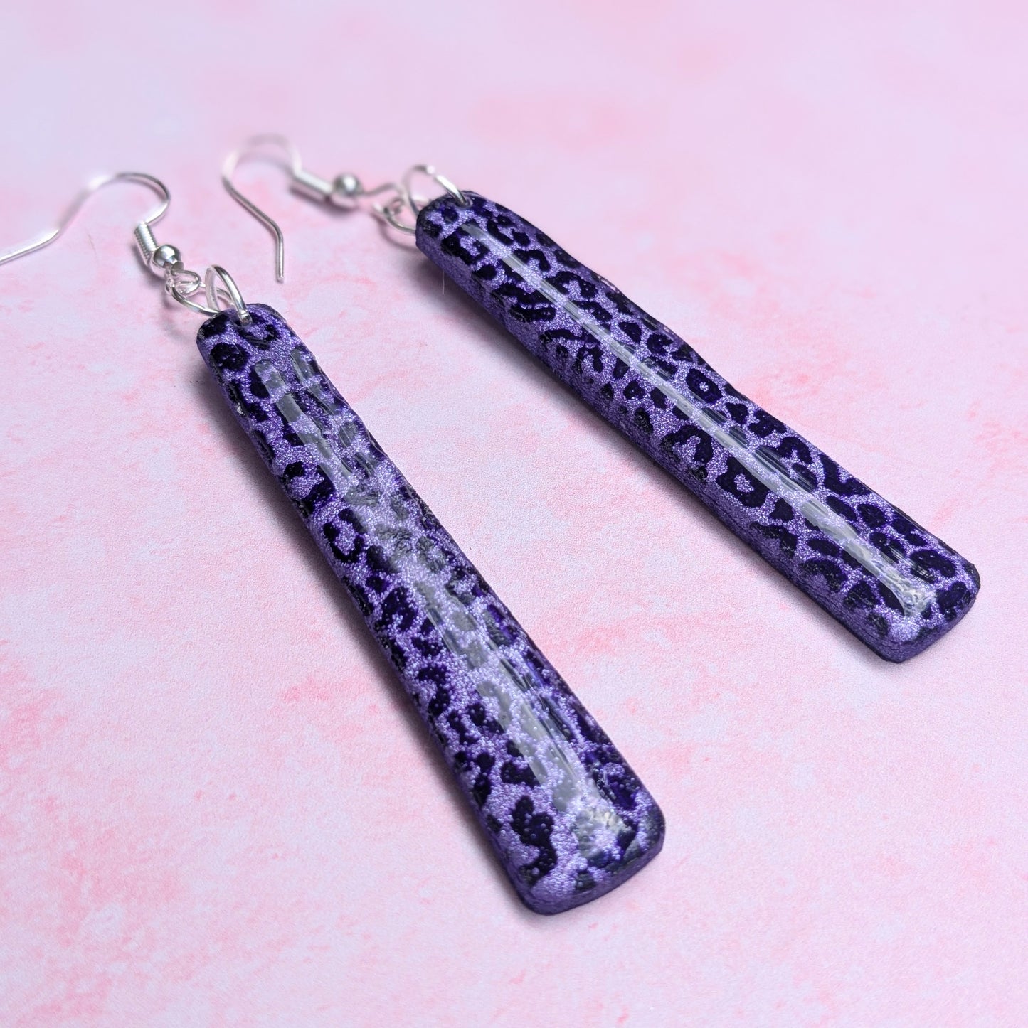 Purple Leopard Print Long Earrings