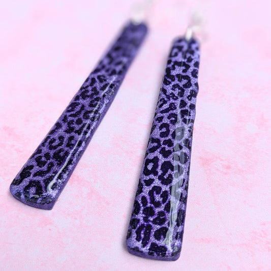 Purple Leopard Print Long Earrings