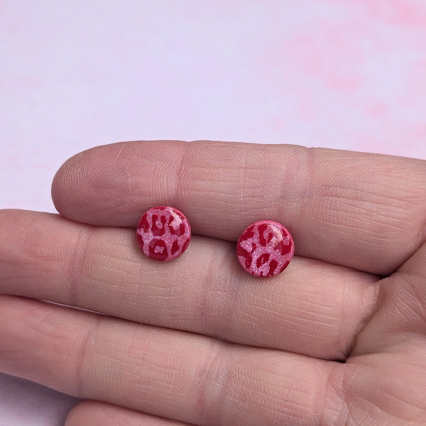 Pink Leopard Print Circle Stud Earrings