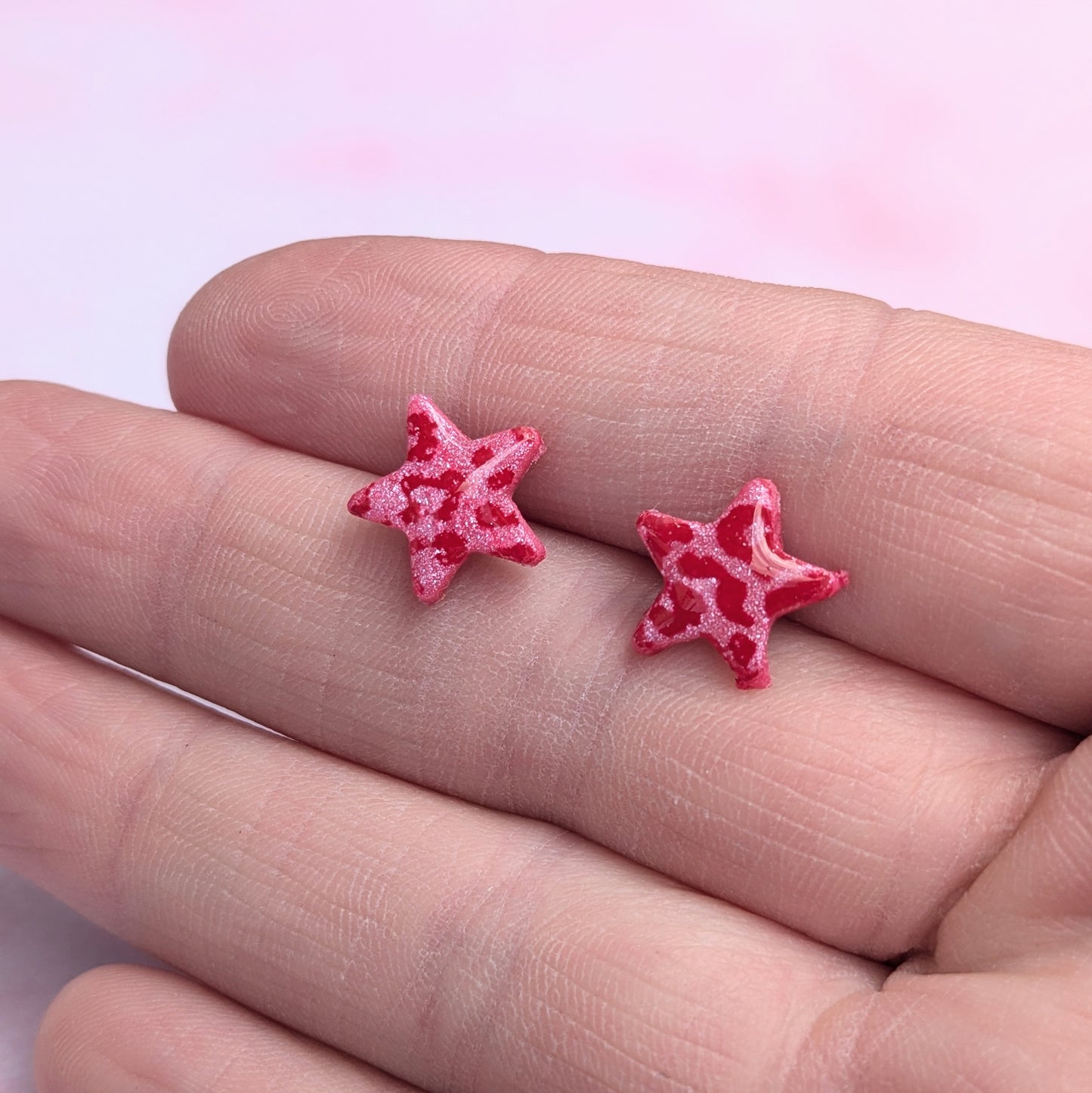 Pink Leopard Print Star Stud Earrings