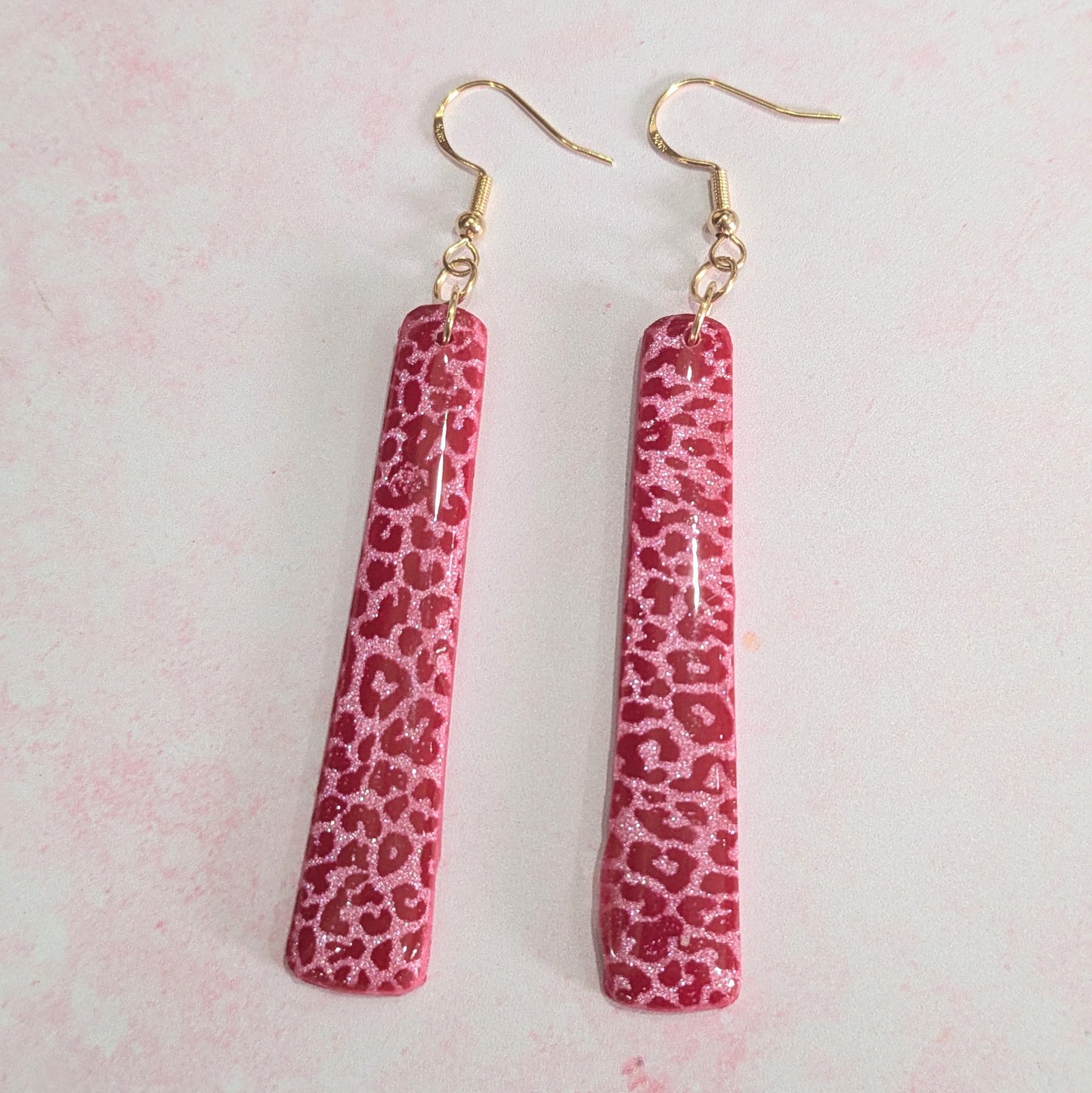 Pink and Red Leopard Print Long Earrings