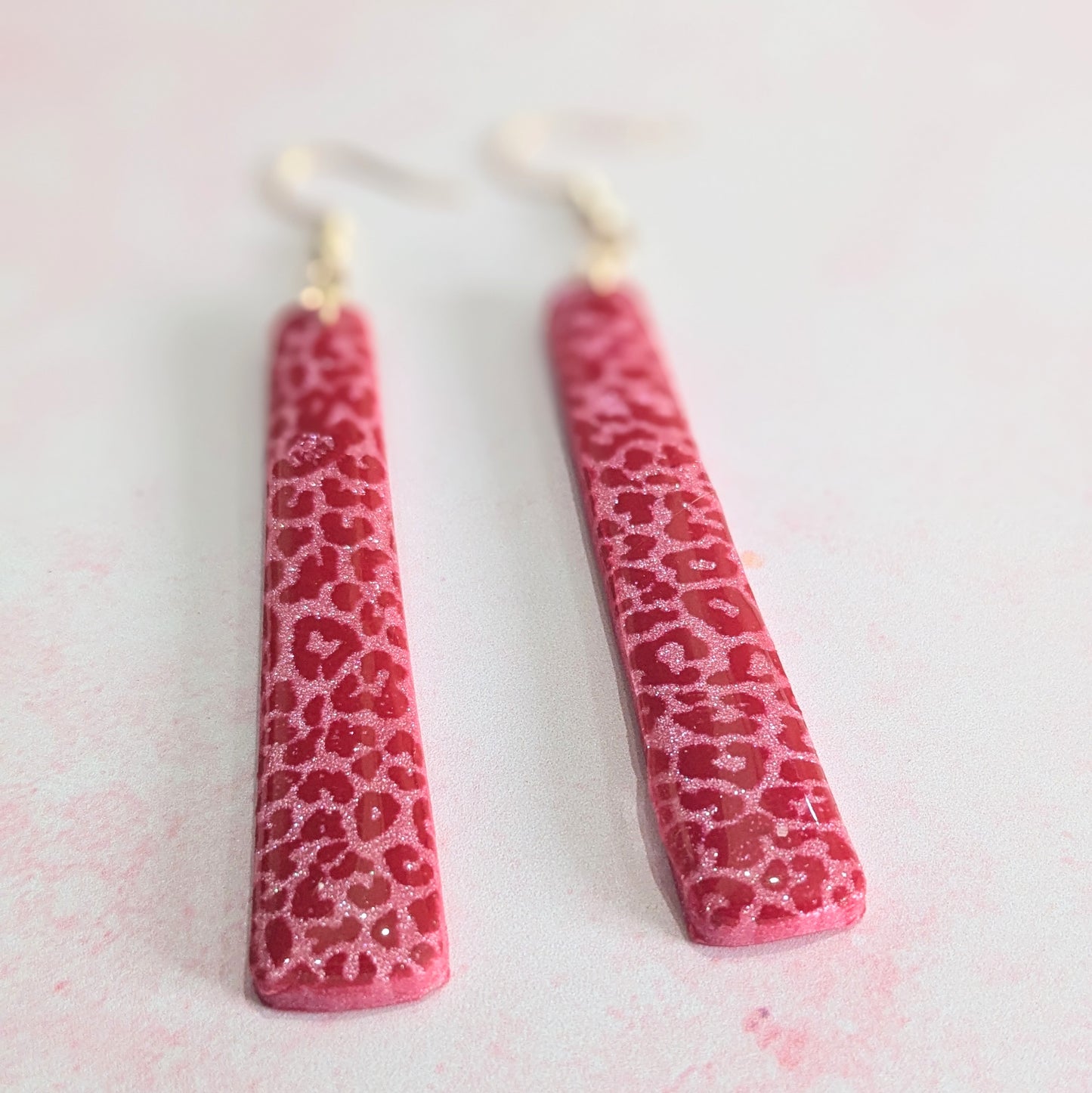 Pink and Red Leopard Print Long Earrings