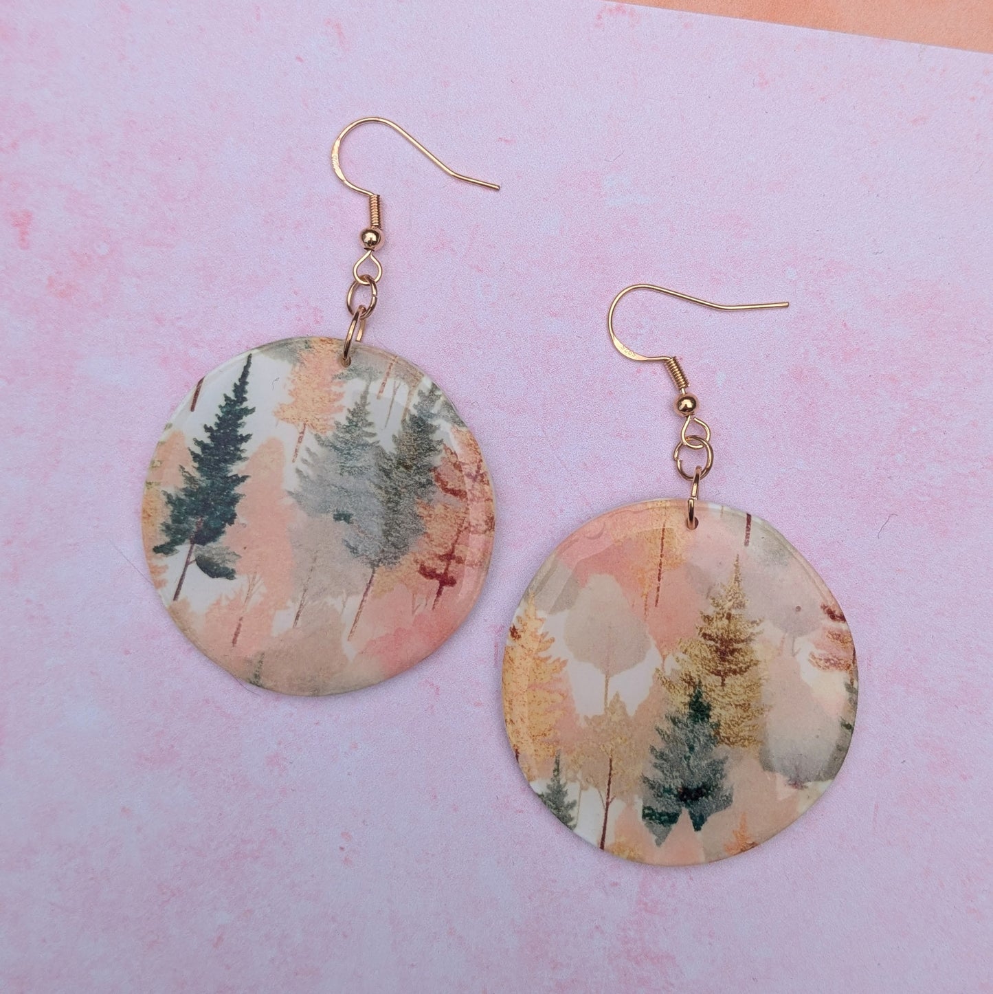 Autumn Forest Organic Circle Drop Earrings