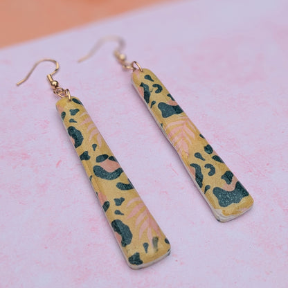 Autumnal Animal Print Long Drop Earrings