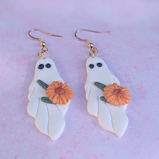 White Autumnal Ghost Drop Earrings