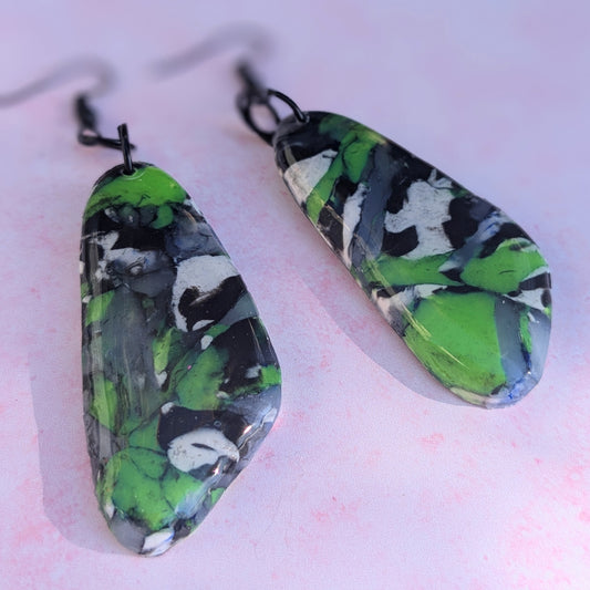 Chunky Green, Black and White Crystal  Inspired Drop Earrings