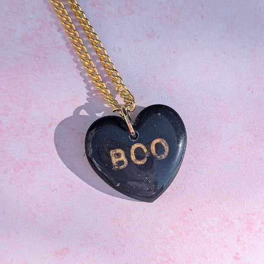 Black and Gold Boo Heart Necklace