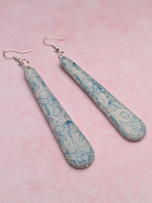 Winter Wonderland Blue Print Long Earrings