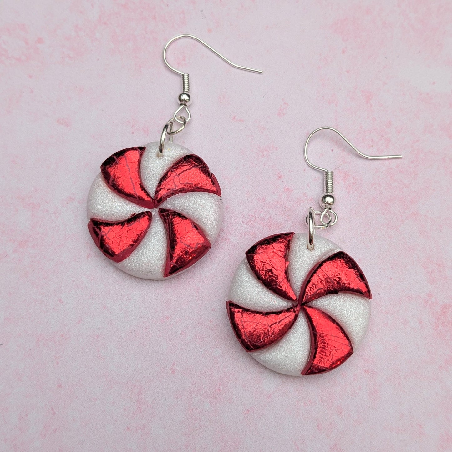 Red & White Pinwheel Christmas Earrings