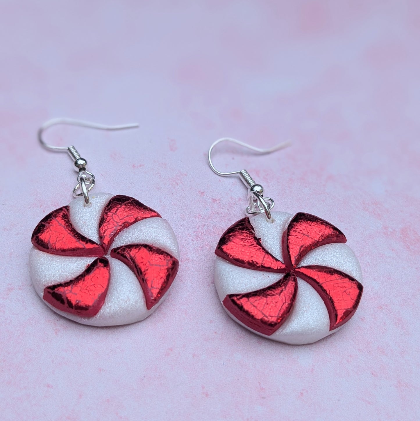 Red & White Pinwheel Christmas Earrings