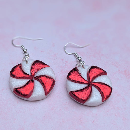 Red & White Pinwheel Christmas Earrings