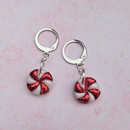 Christmas Pinwheel Huggie Earrings