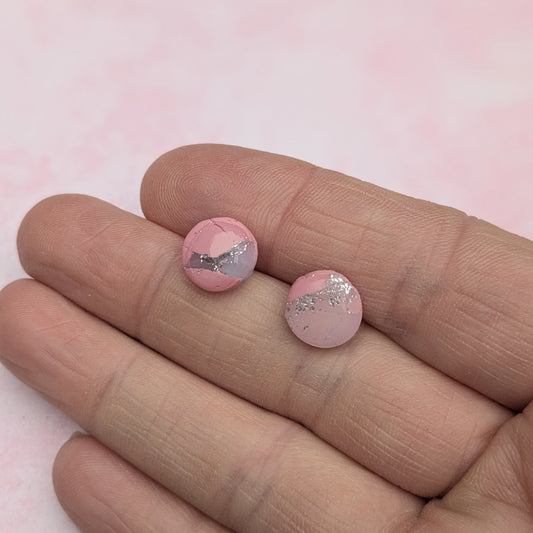 Pink Crystal Inspired Circle Stud Earrings