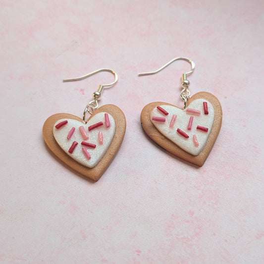 Heart Cookie Sprinkle Drop Earrings