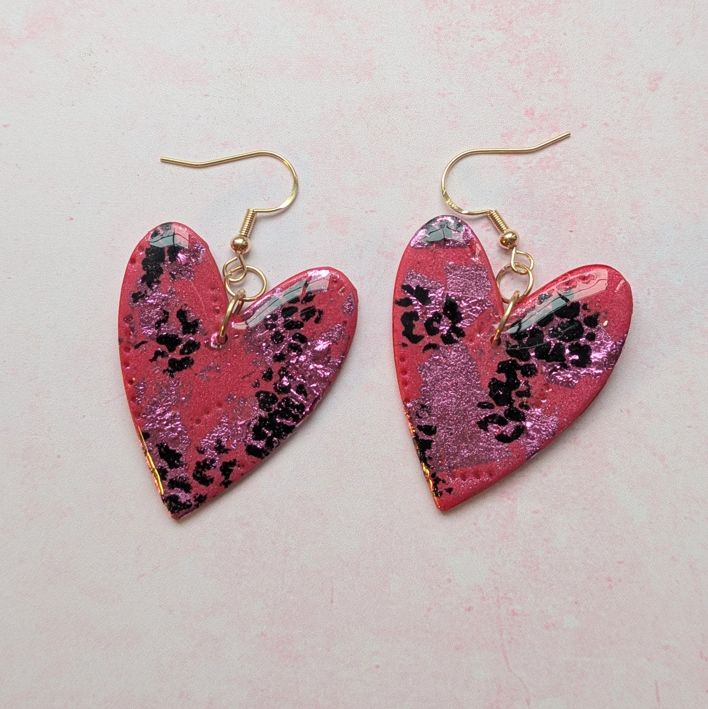 Large Heart Print Drop Earrings