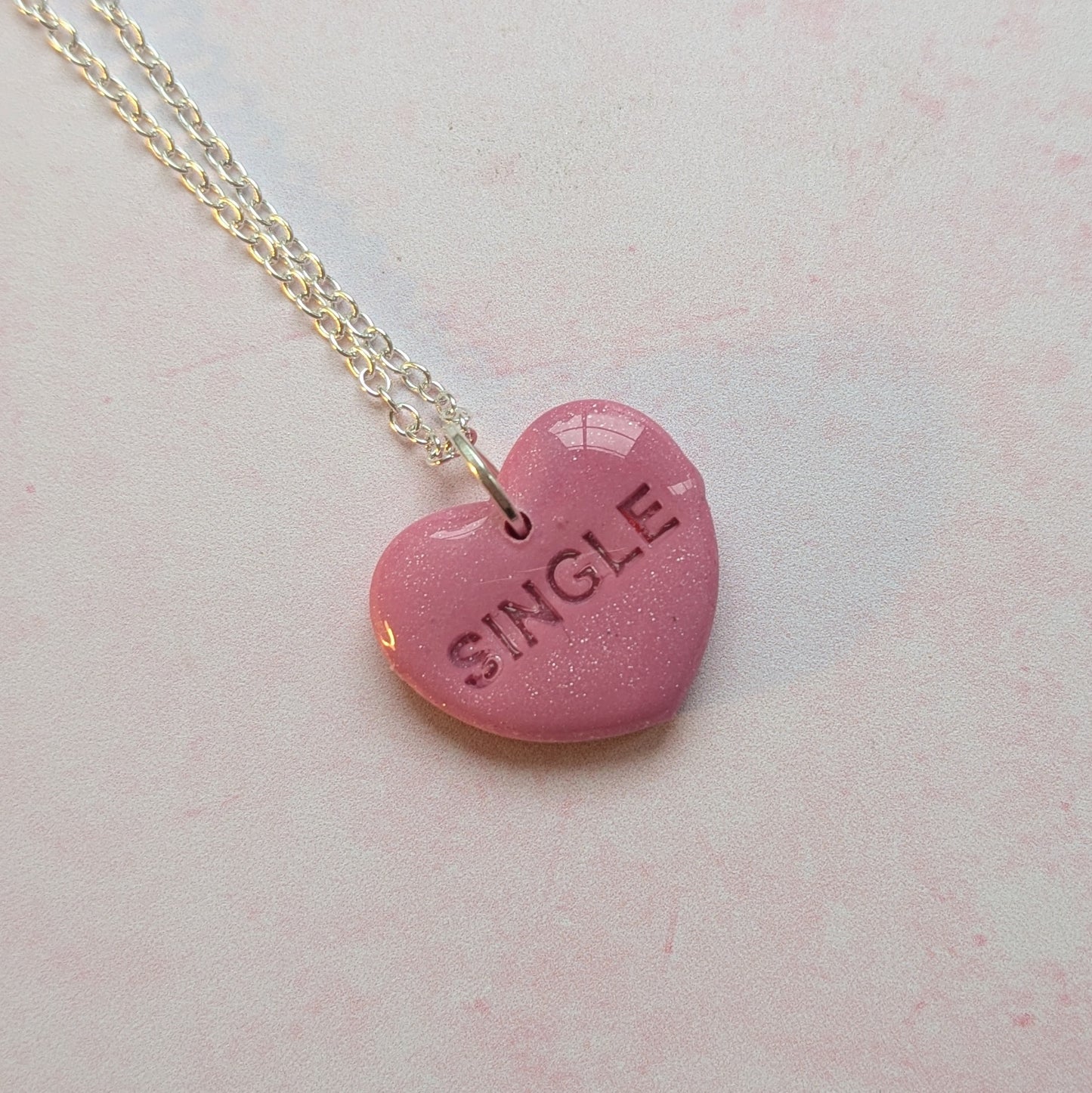 Pink Sparkle Heart "Single" Necklace