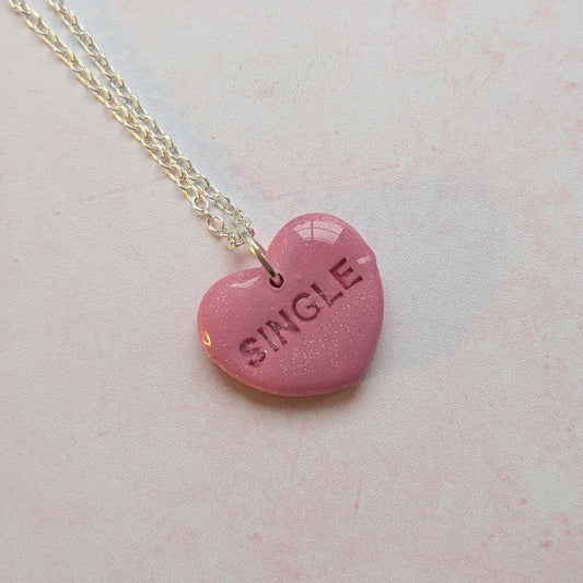 Pink Sparkle Heart "Single" Necklace