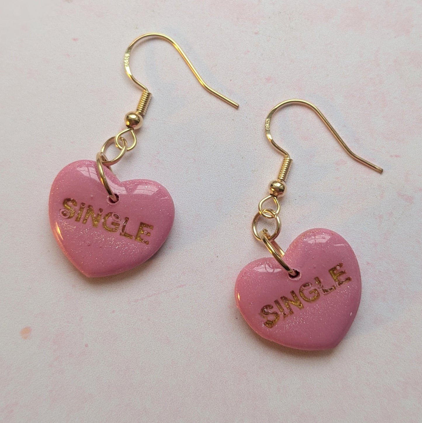 Pink Sparkle Heart "Single" Drop Earrings