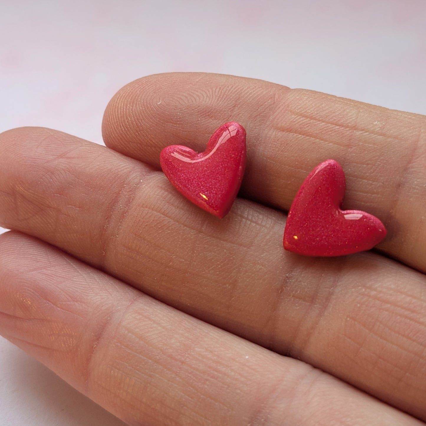 Pink/Red Sparkle Heart Stud Earrings