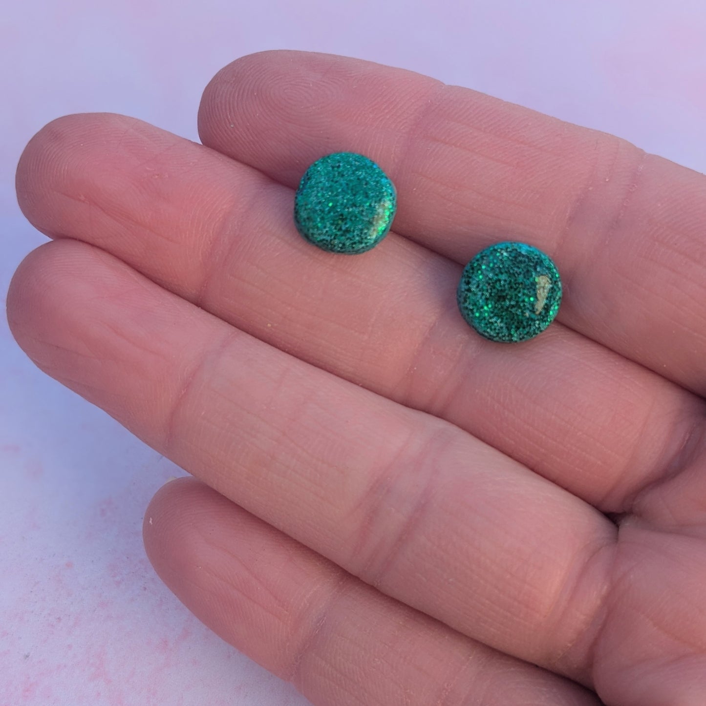 Green Sparkle Circle Stud Earrings