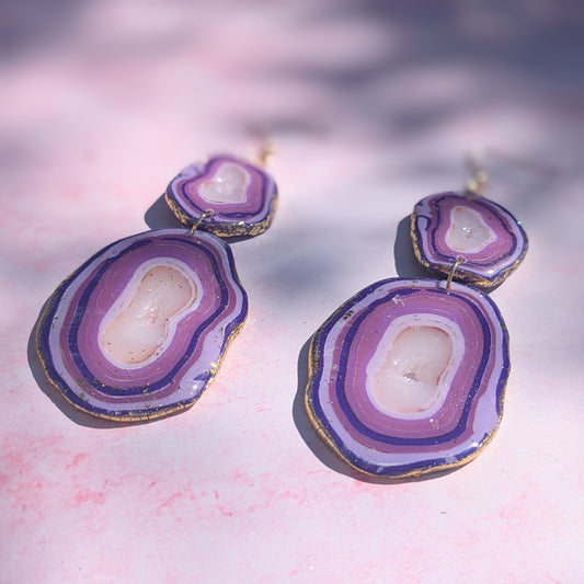 Amethyst Geode Double Drop Earrings