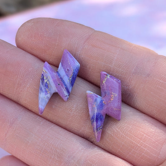 Zero Waste Purple Lightning Bolt Studs