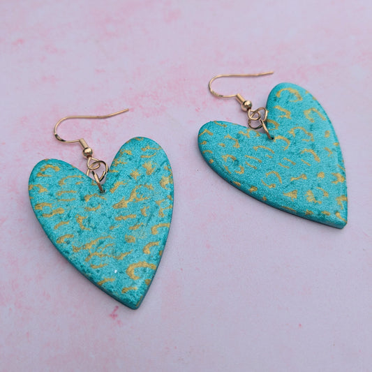 Green & Gold Print Heart Drops