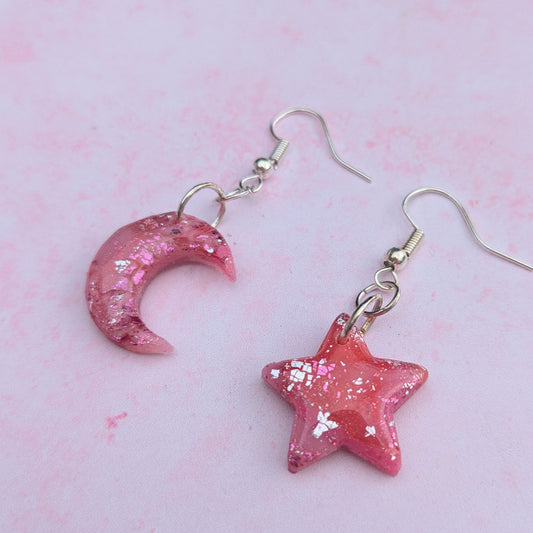 Pink Crystal Star & Moon Drops