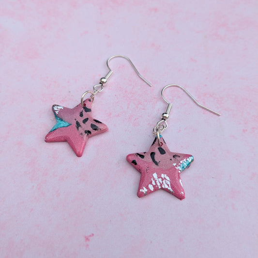 Pink & Turquoise Animal Print Stars Drops