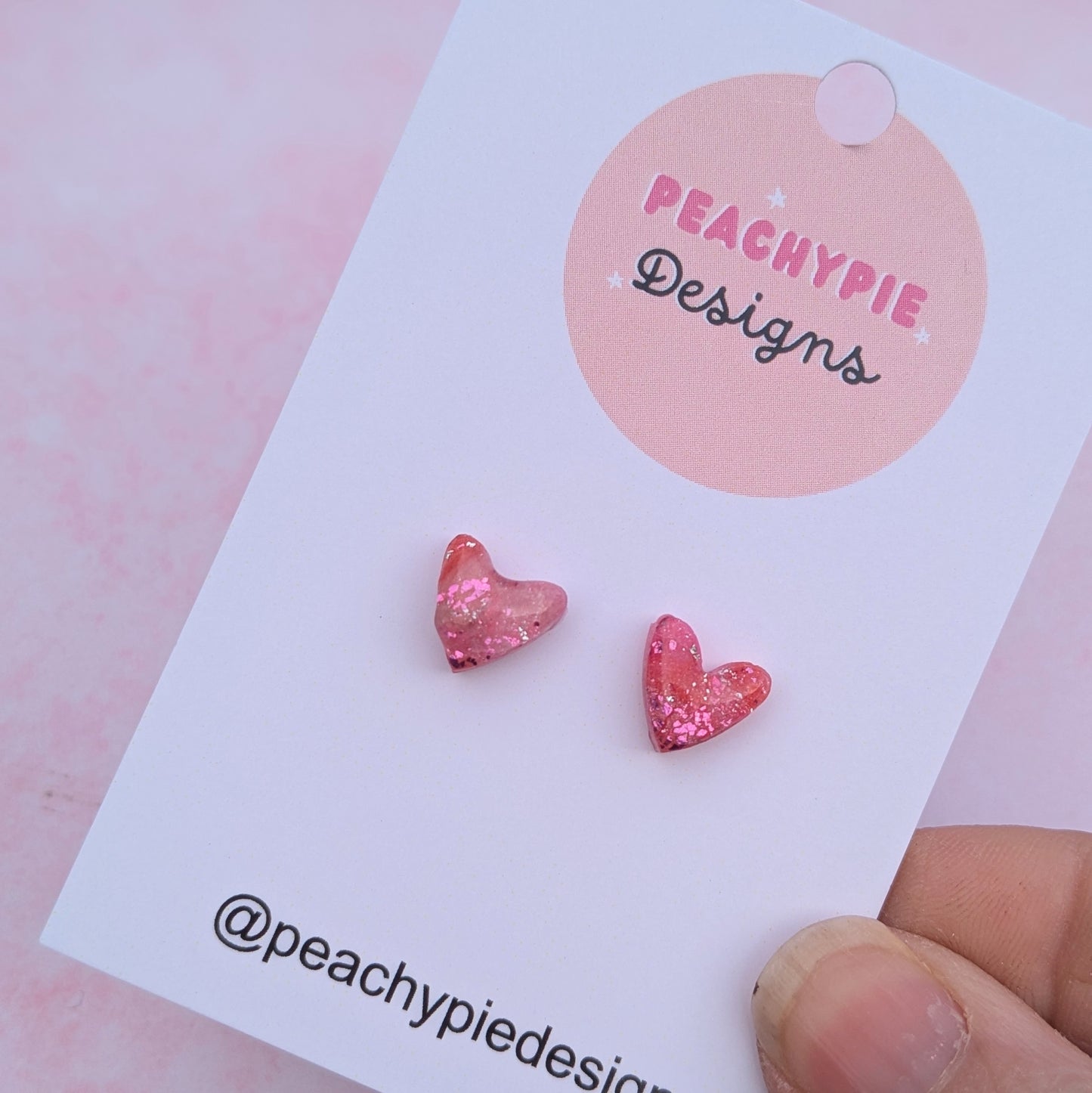 Pink Crystal Heart Studs