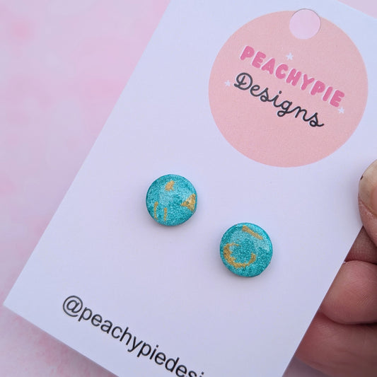 Turquoise & Gold Print Circle Studs