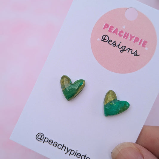 Green Crystal Heart Studs