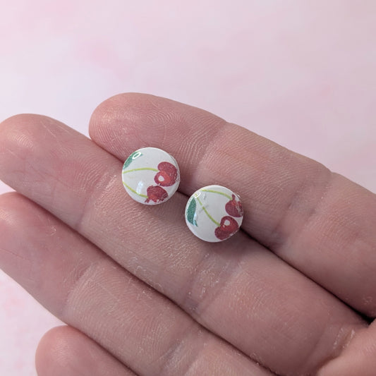 Cherry Print Circle Studs