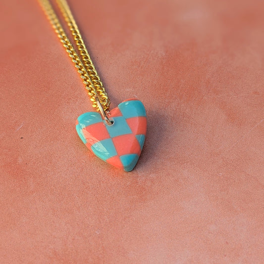 Coral & Turquoise Heart Necklace