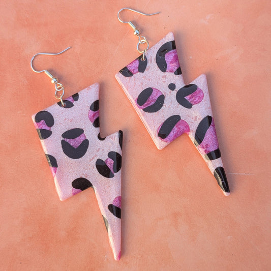 Double Pink Oversized Bolt Drop Earrings