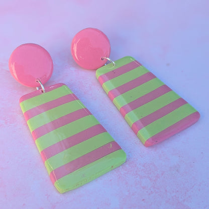 Pink & Green Striped Stud Drops