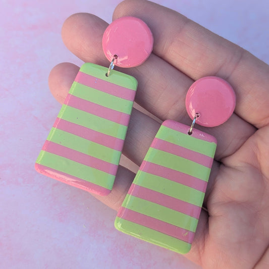 Pink & Green Striped Stud Drops