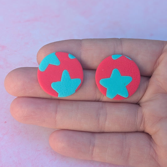 Blue & Pink Star Studs