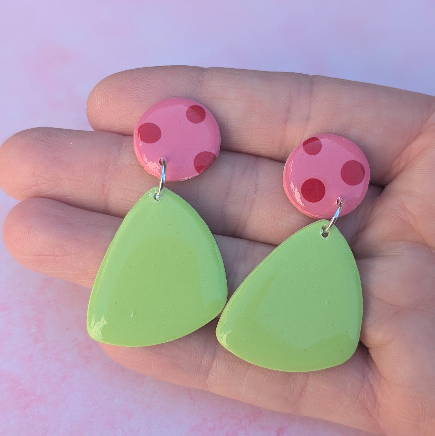 Pink, Red & Green Spotty Stud Drops