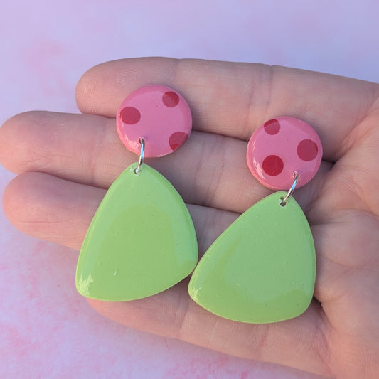 Pink, Red & Green Spotty Stud Drops
