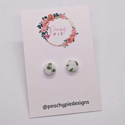 Green and White Floral Small Circle Studs