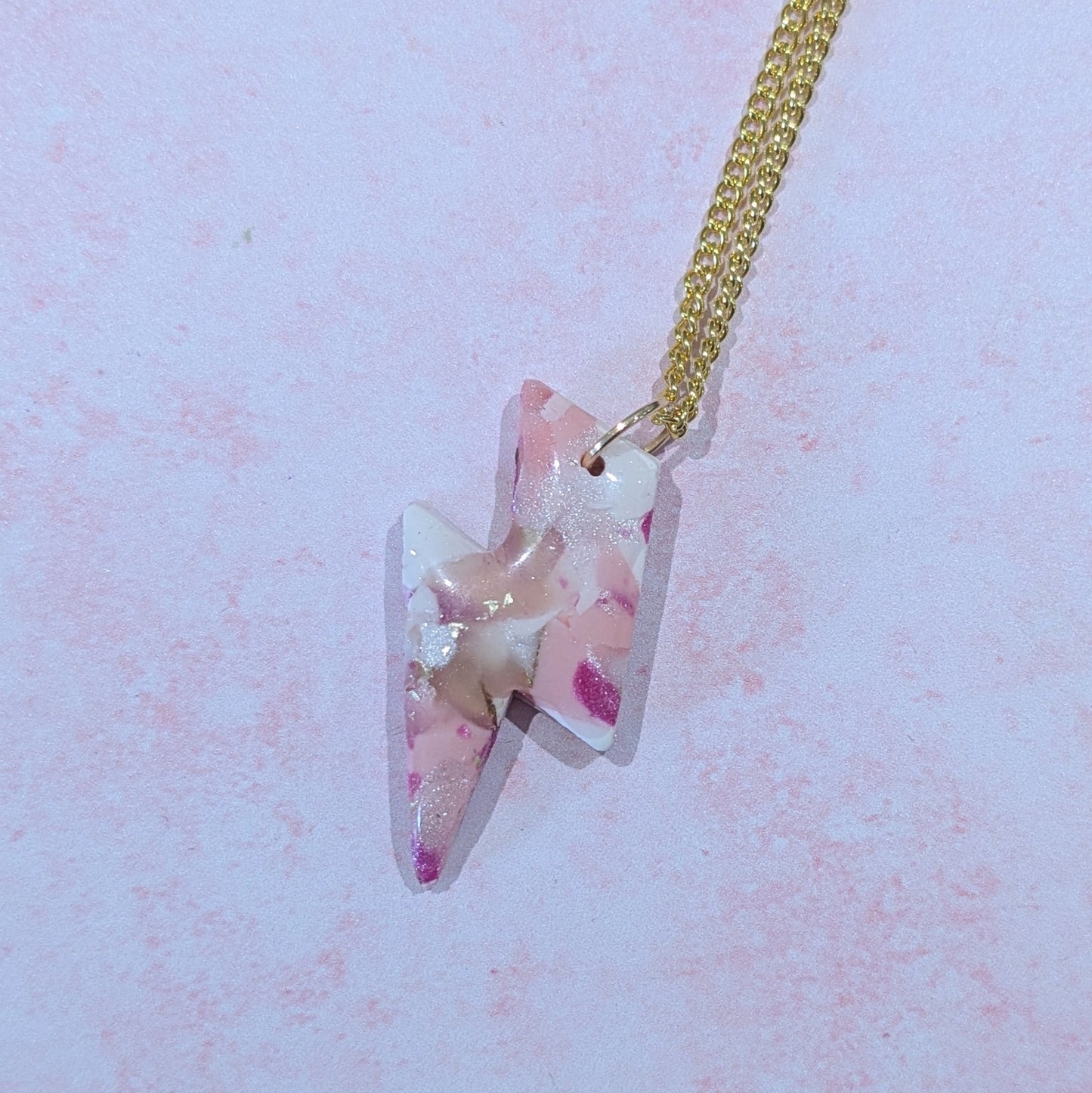 Pink Pattern Lightning Bolt Necklace