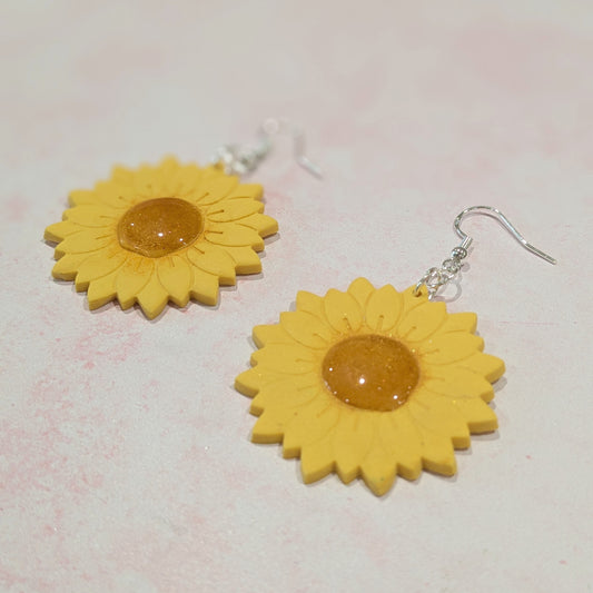 Large Sunflower Drop Earrings